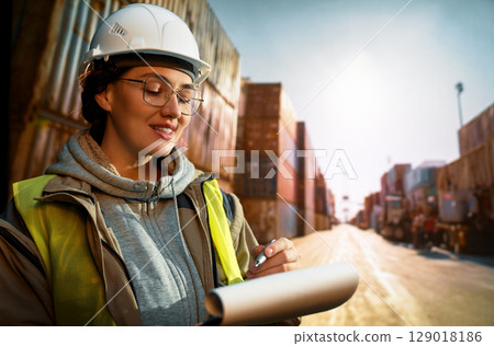working in container terminal working in container terminal 129018186
