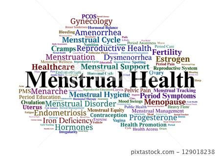Menstrual Health Word Cloud. Key Concepts in Female Reproductive Health and Monthly Cycles Menstrual Health Word Cloud. Key Concepts in Female Reproductive Health and Monthly Cycles 129018238