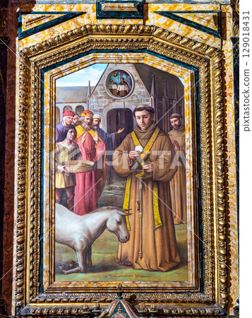 Coimbra , Portugal - Mar 15, 2025: Interior of Santa Cruz Monastery at Coimbra, Portugal Coimbra , Portugal - Mar 15, 2025: Interior of Santa Cruz Monastery at Coimbra, Portugal 129018431