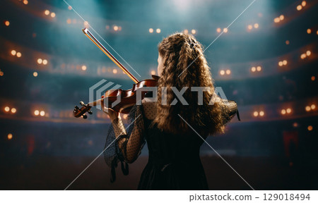 girl playing violin on stage girl playing violin on stage 129018494