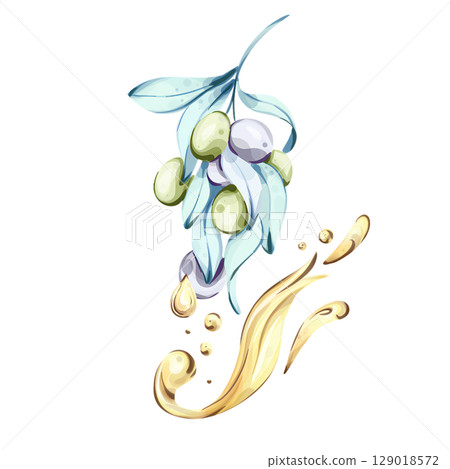 watercolor, olive, fruit 129018572