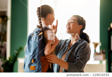 Happy family preparing for school 129018585