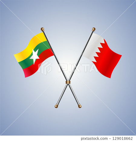 Myanmar and Bahrain flag. Vector Illustration 129018662