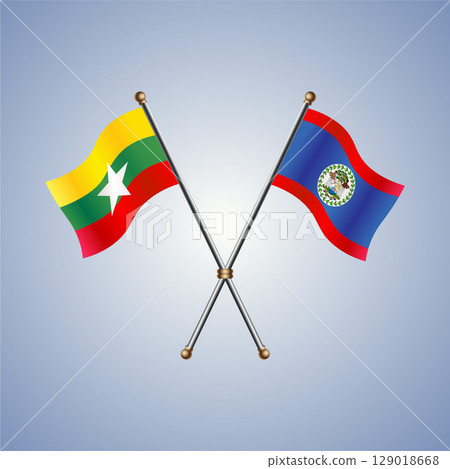 Myanmar and Belize flag. Vector Illustration 129018668