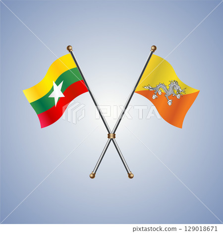 Myanmar and Bhutan flag. Vector Illustration 129018671