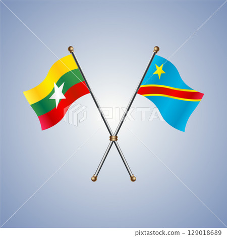Myanmar and Congo flag. Vector Illustration 129018689