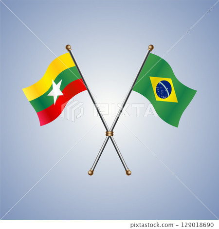 Myanmar and Brazil flag. Vector Illustration 129018690
