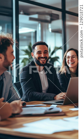Team enjoying collaborative meeting 129018721