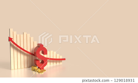 The Red Dollar Symbol and coins for Business concept 3d Rendering. The Red Dollar Symbol and coins for Business concept 3d Rendering. 129018931
