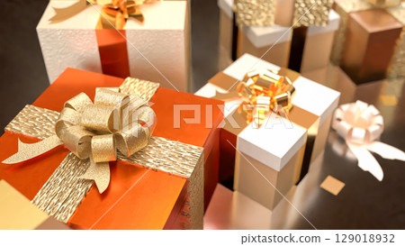 The Gold gift box for celebration or marketing concept 3d Rendering. 129018932