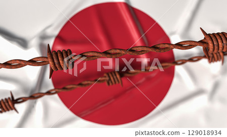 The Japan Flag and barbed wire for Business crisis concept 3d Rendering. The Japan Flag and barbed wire for Business crisis concept 3d Rendering. 129018934