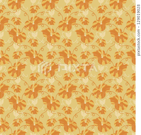 Golden Pumpkin Leaf Seamless Pattern 129019028