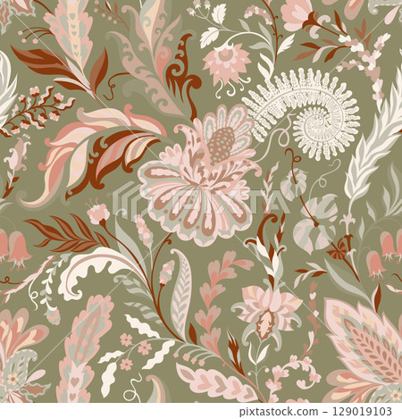 Olive Vintage Garden Floral Pattern 129019103