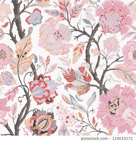 Ornate Floral Branch White Pattern 129019172