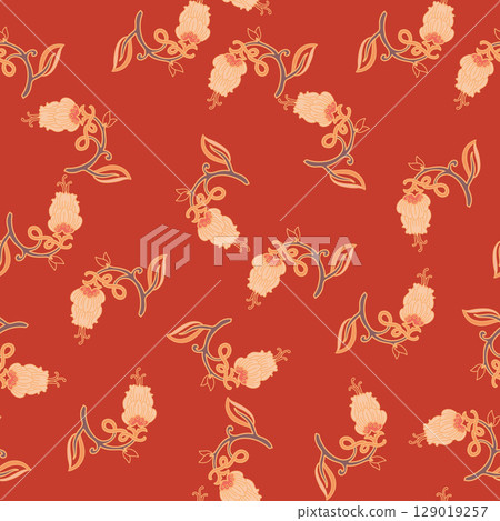 Red Background Small Floral Pattern Red Background Small Floral Pattern 129019257