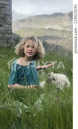 Girl and Her Dog Enjoy Outdoor Adventure Girl and Her Dog Enjoy Outdoor Adventure 129019291