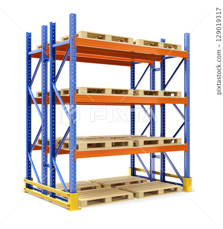 Pallet racking system on white background - 3D illustration 129019317