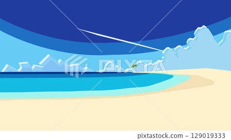 Dreamy Tropical Island Beach Landscape Illustration 129019333