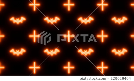 萬聖節設計的霓虹蝙蝠圖案背景 129019404