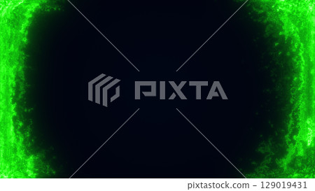Bright green glowing digital border forming an abstract, energetic frame with a dark, empty center 129019431
