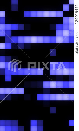A digital grid of glowing blue squares forms an abstract, pixel-style futuristic background A digital grid of glowing blue squares forms an abstract, pixel-style futuristic background 129019433