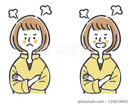 憤怒的女人上半身向量 129019443