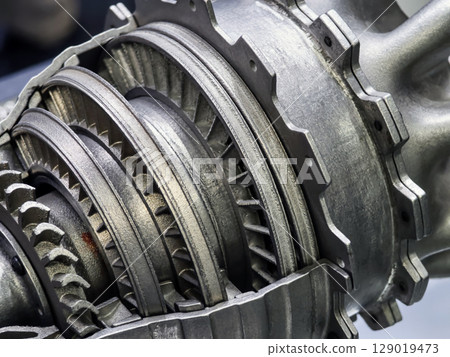 3D printed Detailed view of a turbine engine component showcasing intricate metal structures 3D printed Detailed view of a turbine engine component showcasing intricate metal structures 129019473