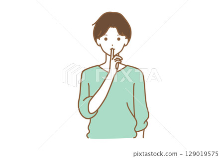男人用手指摀住嘴 男人用手指摀住嘴 129019575