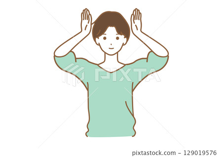 Man with hands on head Man with hands on head 129019576