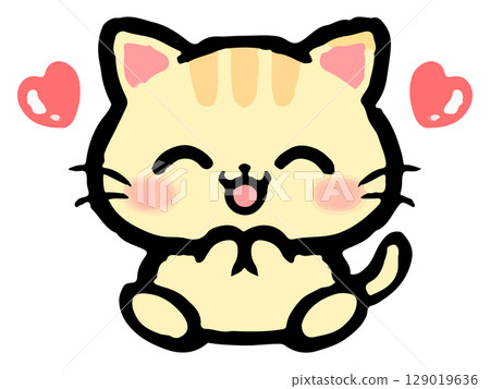 Doodle style illustration of a cute tabby cat sitting down 2 129019636