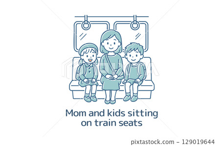 媽媽和孩子們坐在火車上 媽媽和孩子們坐在火車上 129019644