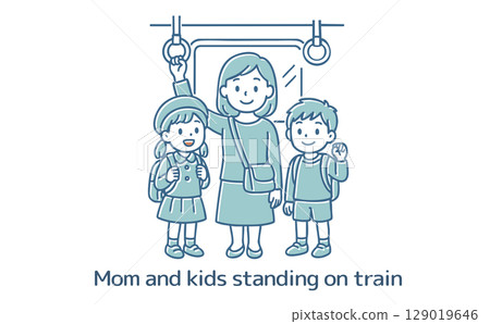 媽媽和孩子們站在火車上 129019646