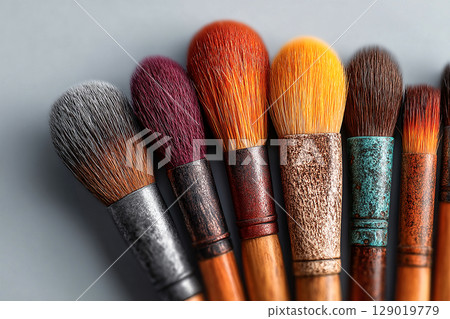 Perfect for promoting makeup artist tools. High-quality set of makeup brushes on a white background. Perfect for promoting makeup artist tools. High-quality set of makeup brushes on a white background. 129019779