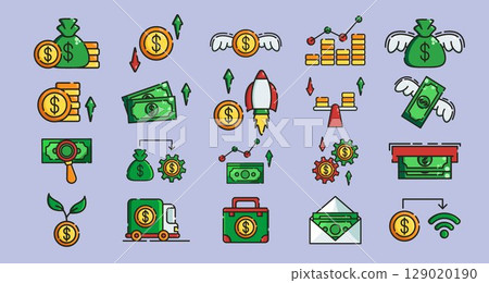 Set of modern vector illustrations depicting money growth and business finance topics. Great for financial websites, presentations, and infographics. Set of modern vector illustrations depicting money growth and business finance topics. Great for financial websites, presentations, and infographics. 129020190