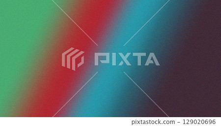 Abstract grainy noise texture gradient background with green, red, blue and black colors in diagonal transition 129020696