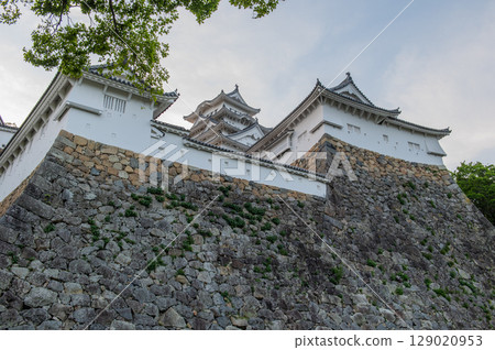 The beautiful castle walls and traditional Japanese architecture of Himeji Castle, a World Heritage Site 129020953