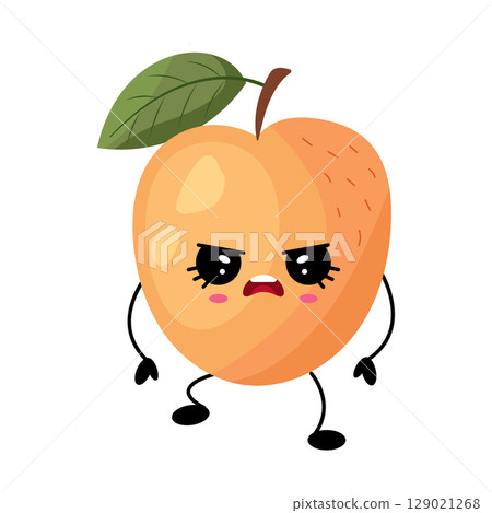 This is a cute cartoon character of an angry peach with a leaf on its head, full of charm This is a cute cartoon character of an angry peach with a leaf on its head, full of charm 129021268