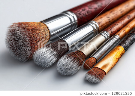 Perfect for professional makeup applications. High-quality set of makeup brushes on a white background. Perfect for professional makeup applications. High-quality set of makeup brushes on a white background. 129021530