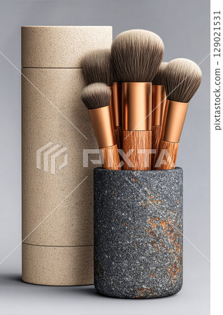 Perfect for beauty influencers. High-quality set of makeup brushes on a white background. Perfect for beauty influencers. High-quality set of makeup brushes on a white background. 129021531