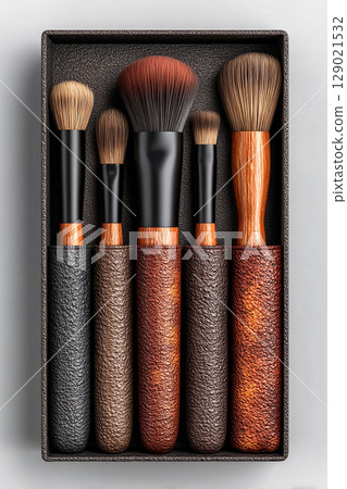 Makeup mockup. High-quality set of makeup brushes on a white background. Makeup mockup. High-quality set of makeup brushes on a white background. 129021532