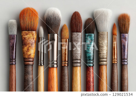 Perfect for makeup guides. High-quality set of makeup brushes on a white background. Perfect for makeup guides. High-quality set of makeup brushes on a white background. 129021534