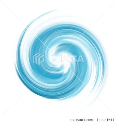 Water blue swirl on white background. Spiral air vortex. 129021611