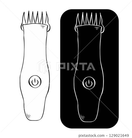 Electrical Hair Clipper trimmer Isolated logo. Vector graphic line ink illustration. design for fashion graphics, textile prints, fabrics, wallpapers. For logo, web, package, sticker. 129021649