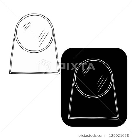 table mirror Isolated logo. Vector graphic line ink illustration. makeup decor, dressing space, home room table mirror sign. Illustration for beauty salon, cosmetic store, makeup design. 129021658