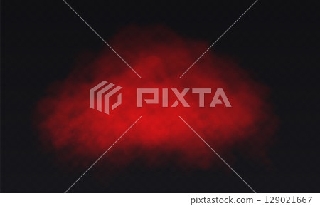 Red Fog effect on transparent dark background. Vector Smoke cloud. Red Fog effect on transparent dark background. Vector Smoke cloud. 129021667