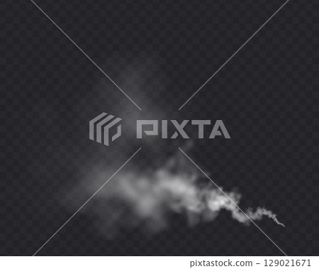 Smoke cloud isolated in transparent background. White realistic steam 129021671