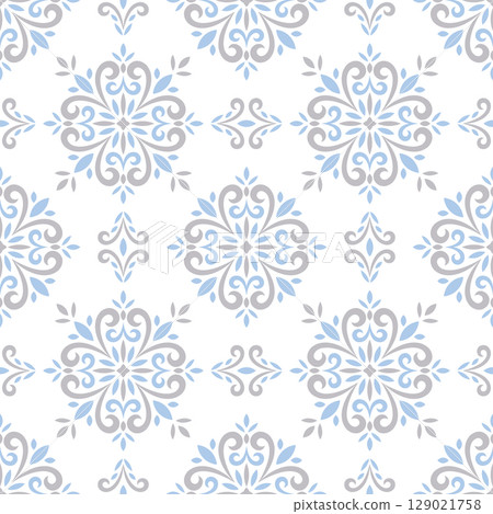 Elegant Gray and Blue Seamless Geometric Pattern with Floral Motif Elegant Gray and Blue Seamless Geometric Pattern with Floral Motif 129021758
