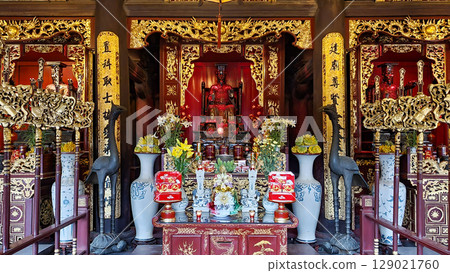 Ornate Altar Inside The Temple Of Literature (Vietnamese Called Van Mieu Quoc Tu Giam) In Hanoi, Vietnam 129021760