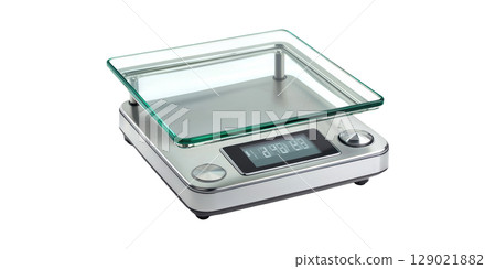 Digital Kitchen Scale With Glass Platform And Lcd Display. Precision Weighing For Cooking And Baking Isolated On Transparent Background 129021882