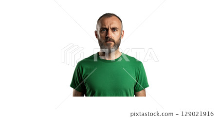 Bearded Man In Green T-Shirt. Casual Fashion And Personal Style Isolated On Transparent Background Bearded Man In Green T-Shirt. Casual Fashion And Personal Style Isolated On Transparent Background 129021916